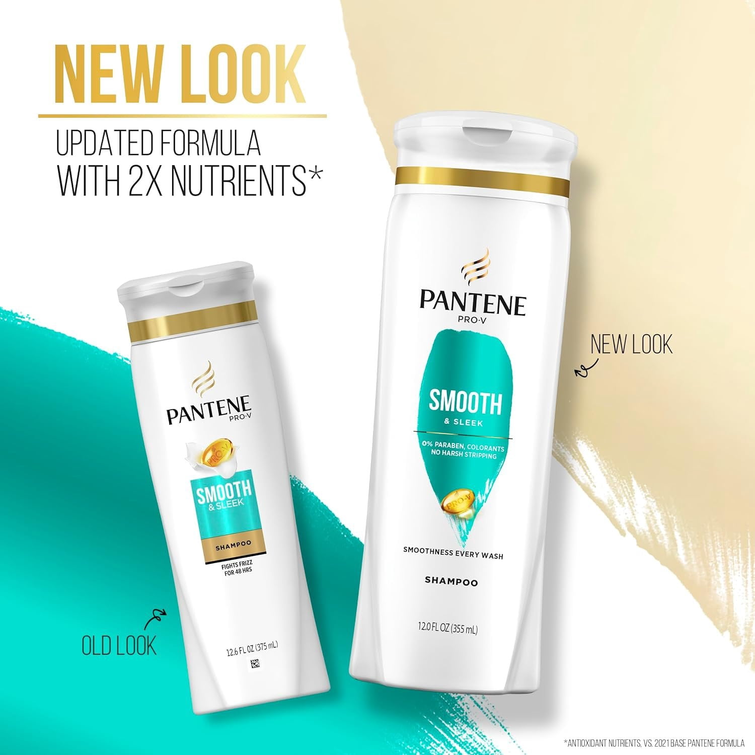 Pantene Pro-V Smooth & Sleek Shampoo & Conditioner for Frizzy Hair, 12oz/10.4oz