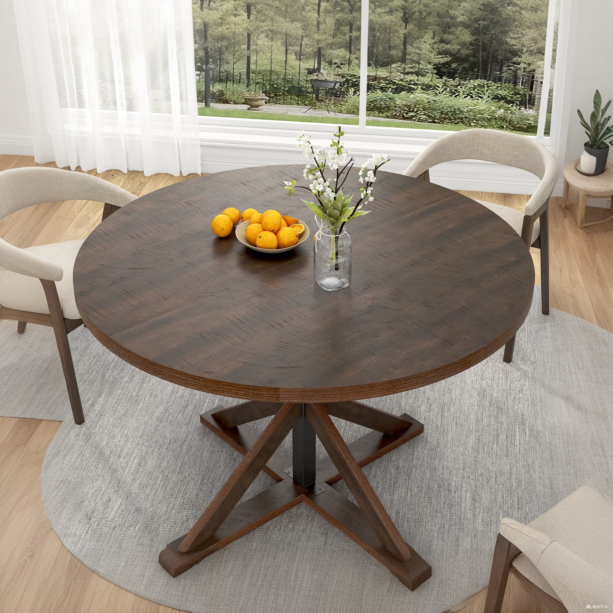ChVans 47" Round Dining Table for 4 People, Rustic Farmhouse Wooden Round Table for Kitchen Living Roon Dinning Room
