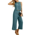 thumbnail image 2 of Cueply Women's Summer 2 Piece Outfits Lounge Sets Sleeveless Crop Top Wide Leg Cropped Pants with Pockets, 2 of 7