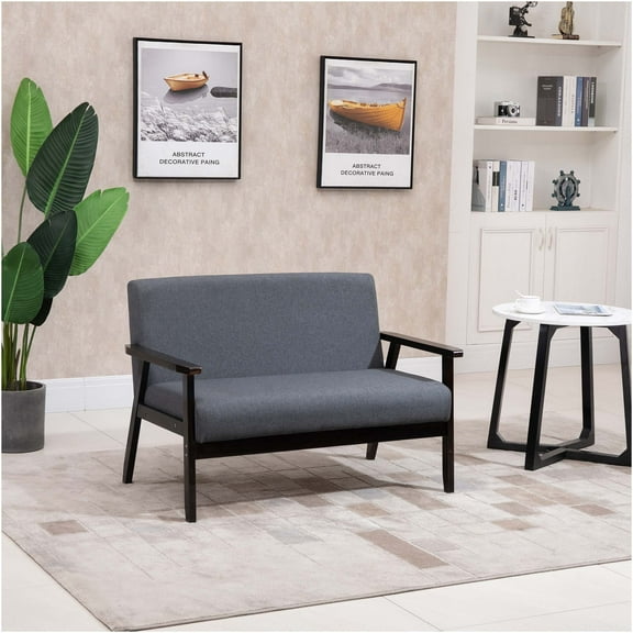 JERFIT Bahamas Modern Linen Loveseat Sofa for Small Space, Dark Gray Two-Seater Couch with Solid Wood Frame