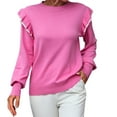 thumbnail image 2 of Duoif Sweaters for Women Trendy Women's Ruffled Sweater Loose Solid Color Crewneck Pullover Fashion Sweater Women's Sweaters Womens Tops Hot Pink M, 2 of 6