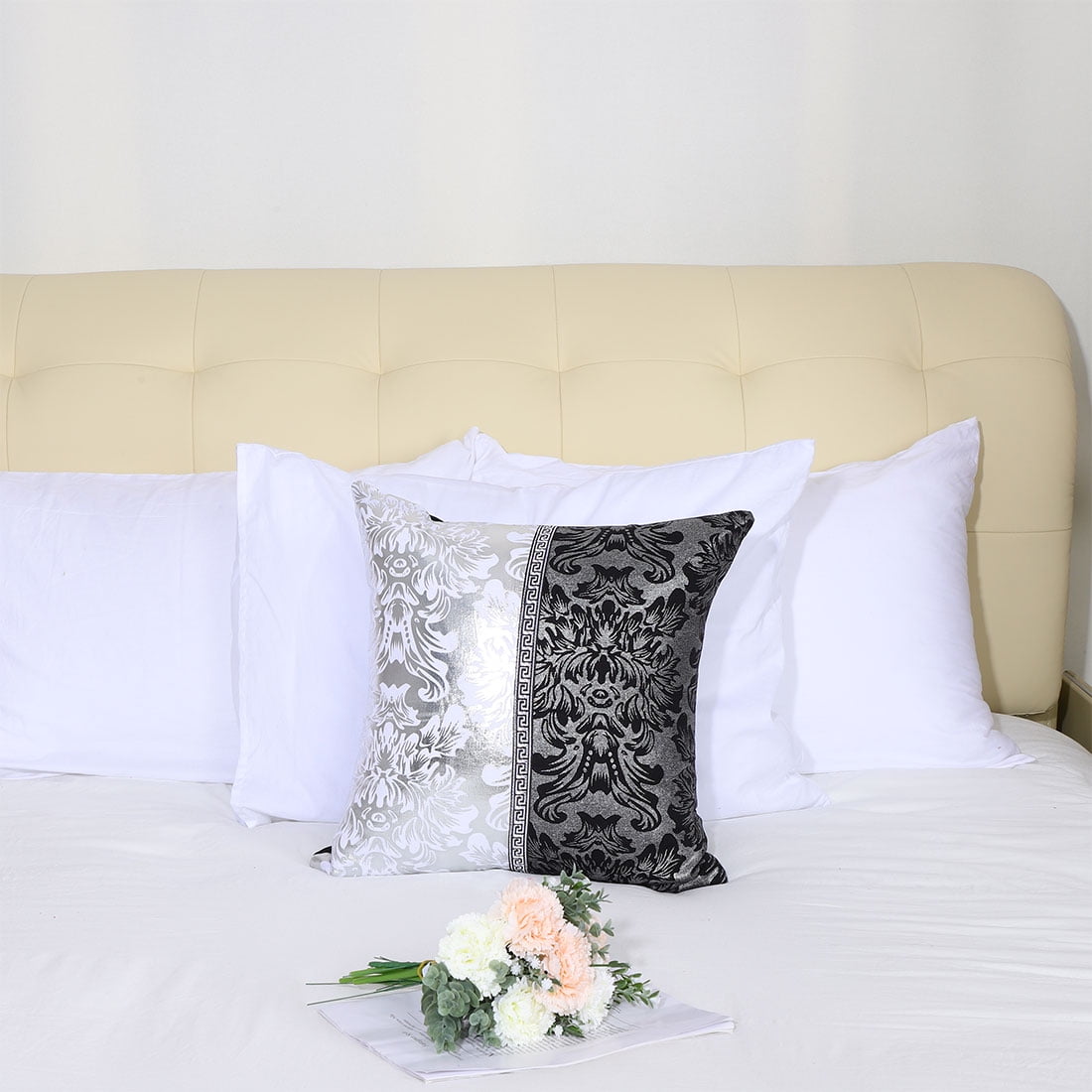 Unique Bargains Luxury Square Decorative Throw Pillow Cover Black&Silver 18" x 18"