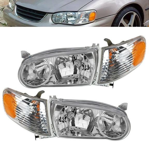 Labwork 2pcs Headlight Headlamp Assembly Housings Left & Right with Corner Signal Lamp Fit for 2001 2002 Toyota Corolla