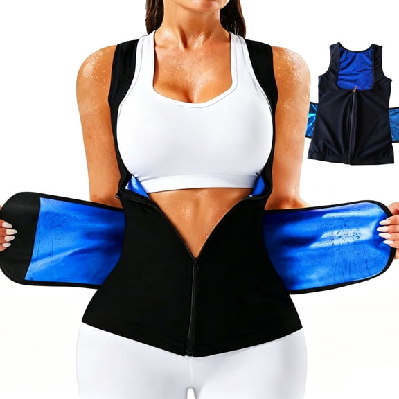 Sauna Suit for Women - Waist Trainer Vest, Zippered Sweat Tank Top Shaper for Belly Fat, Workout Gear for Gym, Yoga & Running