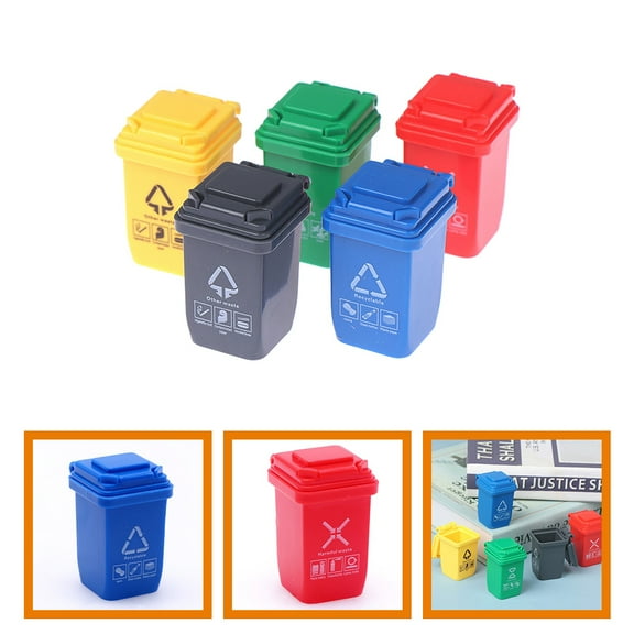 WHAMVOX 5Pcs Miniature Garbage Can Assorted Color Realistic Shape for Doll House Prop and Model Accessories