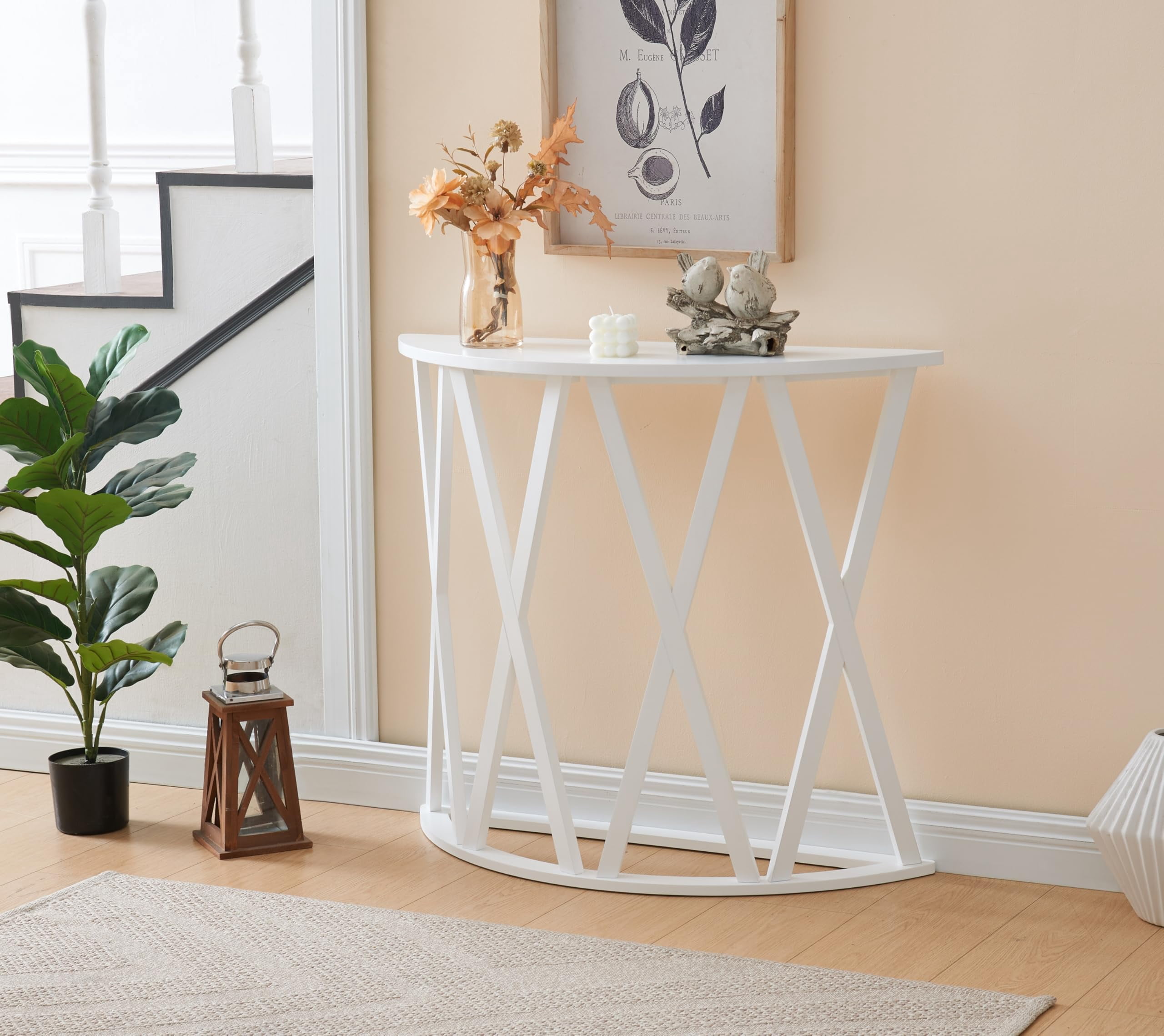Kings Brand Furniture Vienna Half Moon Wood Console Table for Entryway, Accent Sofa Table for Living Room, Hallway, Foyer, Entrance, White