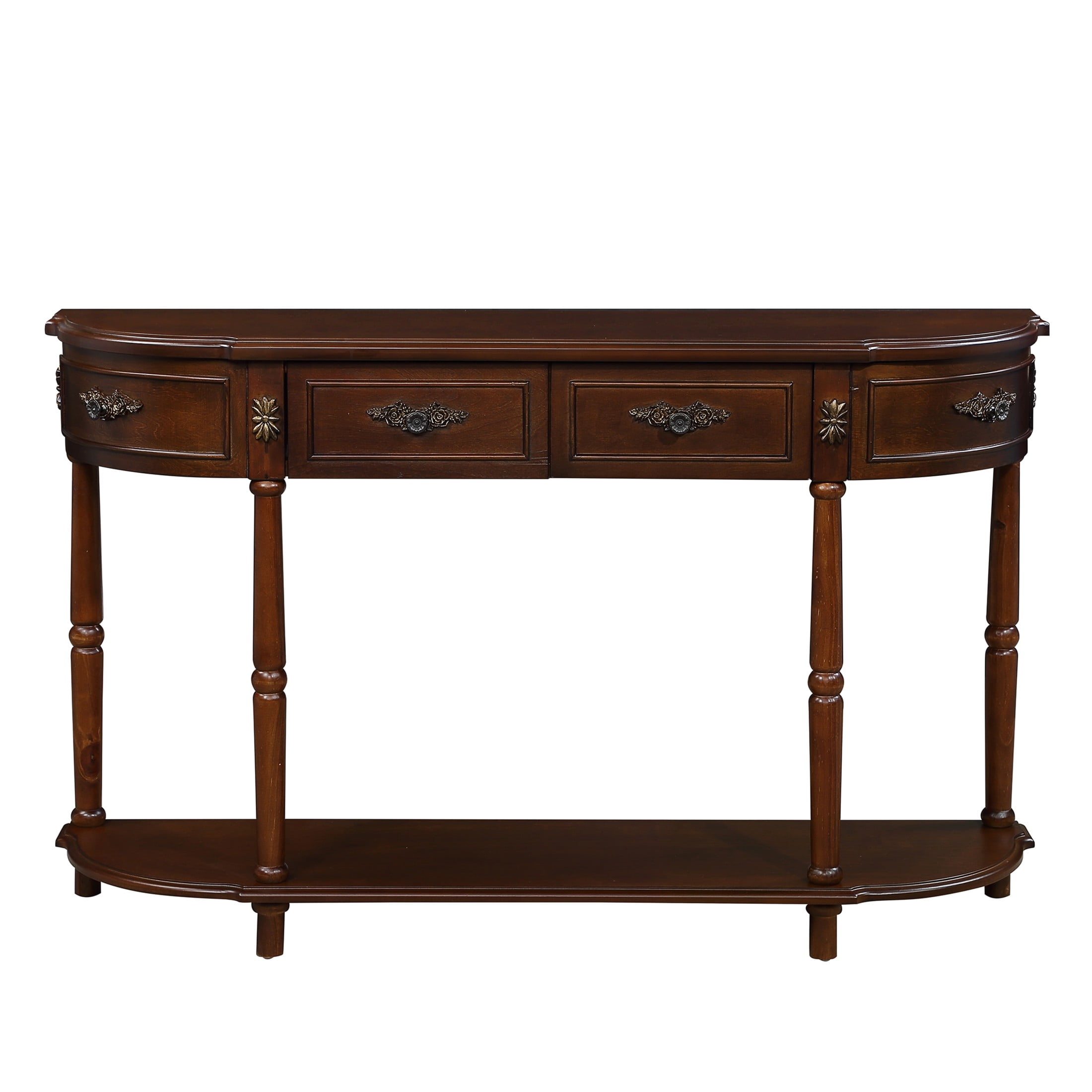 Aukfa Console Table, 52" Retro Half Moon Sofa Table with 2 Drawers and Shelf for Living Room/Hallway, Cherry