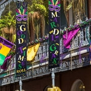 Mardi Gras Porch Sign, LONGRV Mardi Gras Decoration Set Mardi Gras Welcome Banner Mardi Gras Hanging Decoration for Indoor/Outdoor Decoration Mardi Gras Masquerade Party (Black, 2 Pieces, 72")