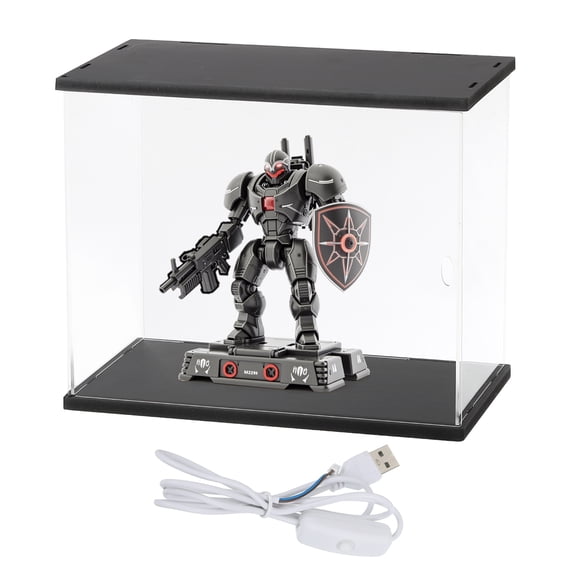 Uxcell Clear Display Case, Acrylic Figure Display Case Clear Display Boxes for Collectibles(Line LED Light, 10x6x8" Black Base)