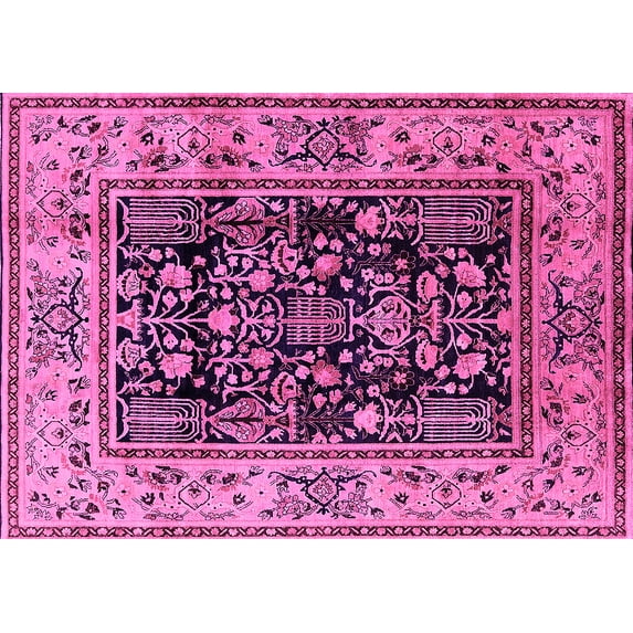 Ahgly Company Indoor Rectangle Oriental Pink Industrial Area Rugs, 6' x 9'