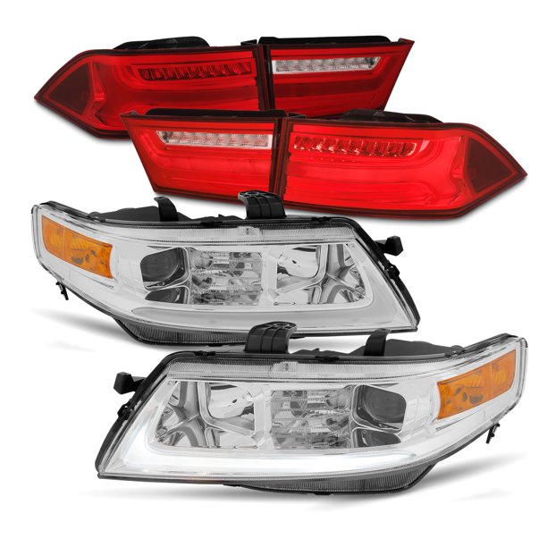 Fit 0408 Acura TSX LED Bar DRL Projector Chrome Headlights + Tail