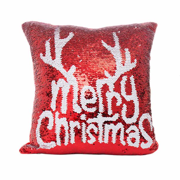 Rojo de lentejuelas copo de nieve Reno letra patrón sofá decoración del hogar fundas de almohada de coche funda de almohada suave funda de almohada 40x40cm AweSitey JR0775-02