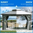 thumbnail image 5 of Dextrus 12x14ft Hardtop Gazebo with Nettings and Curtains, Heavy Duty Double Roof Galvanized Steel Outdoor Combined of Vertical Stripes Roof for Patio, Backyard, Deck, Lawns, Gray, 5 of 6