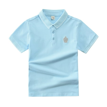 RUTAYY Child Boys Polo Shirt Embroidered printed lapel polo shirt short sleeve Cute Tops Blue 12-13 Years