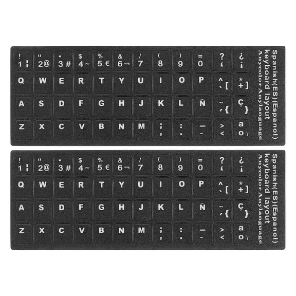 Spanish Keyboard Stickers PC Keyboard Stickers Black Background with White Lettering 2Pcs