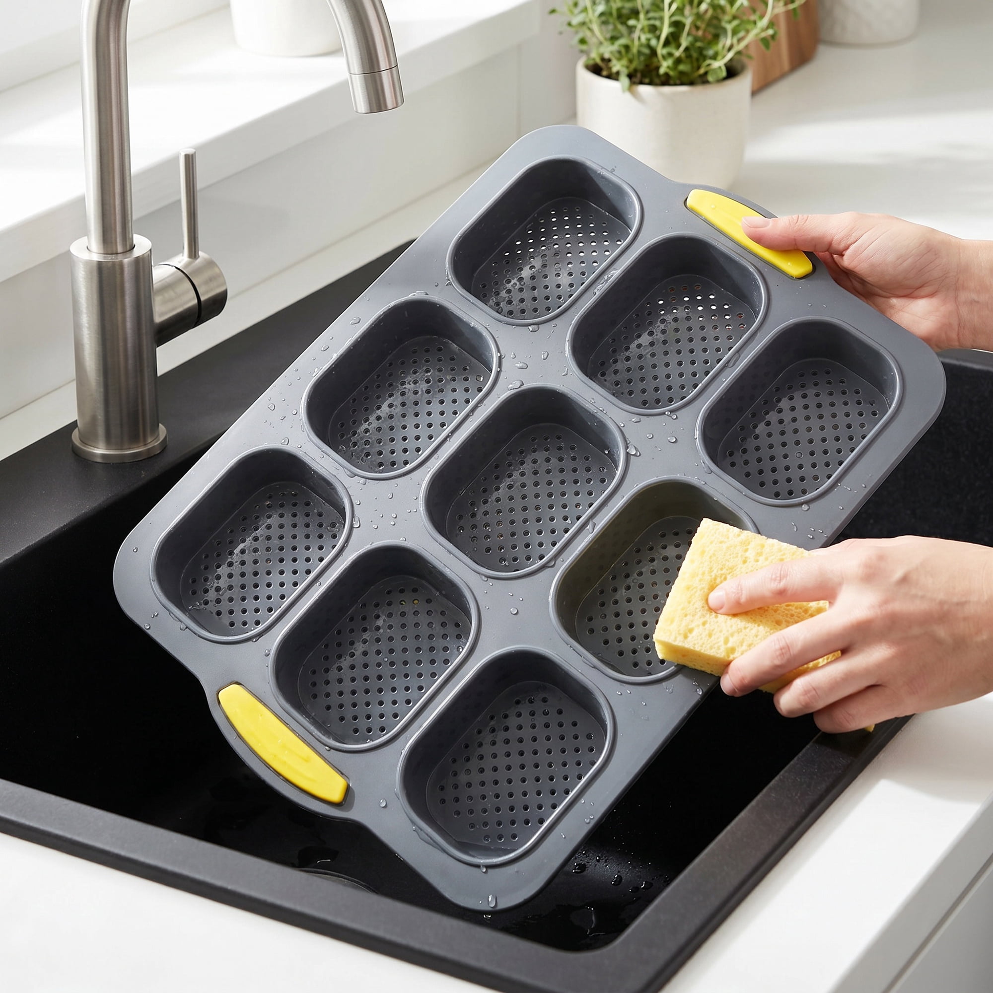 Unique Bargains Baking Pan 9-Cell Ventilated Tray with Handles Light Gray 13.2"x9.3"x1"