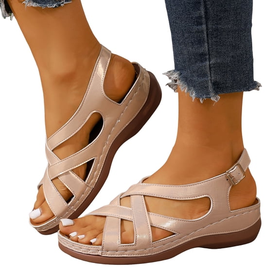 Rokment Womens Platform Wedge Strappy Gladiator Sandals Fashion Casual Orthotic Arch Support Walking Slingback Dress Sandals for Summer Gold Size 6
