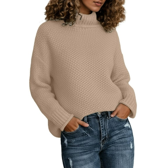 Oversized Sweaters for Women Fall Clothes Winter High Neck Knitted Sweater Long Sleeve Rolled Edge Pullover for Cozy Fall Turtleneck Top