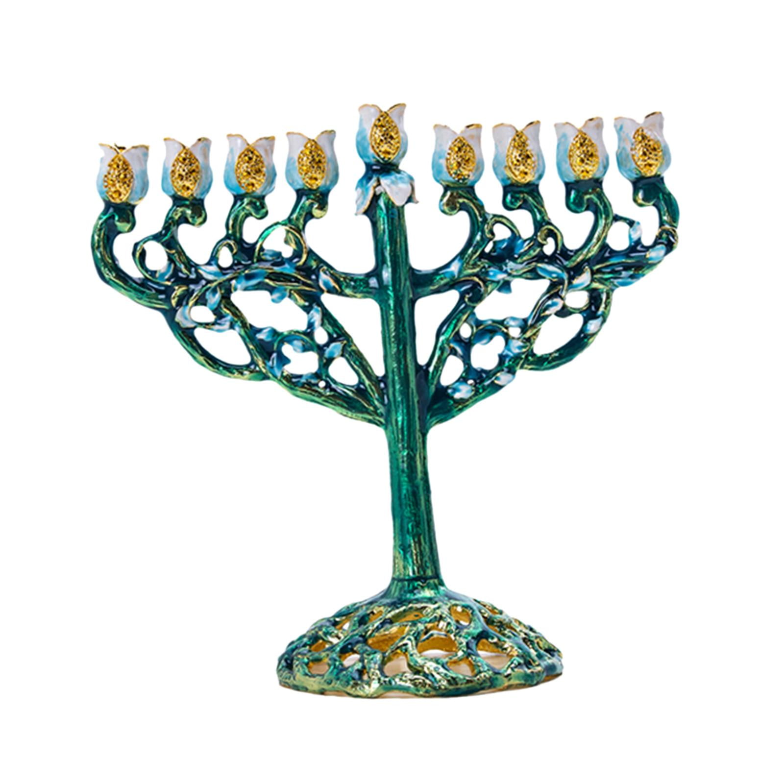 Hand Painted Hanukkah Enamel Menorah Bejeweled Jewish with Jeweled ...