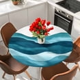 thumbnail image 2 of Teal Blue Round Fitted Table Cover Water Ripple Abstract Gradient Coean Waves Waterproof Table Cloth with Elastic Edge Wipeable Tablecloth for Picnic Camping Party Fits 45"-54" Diameter, 2 of 8