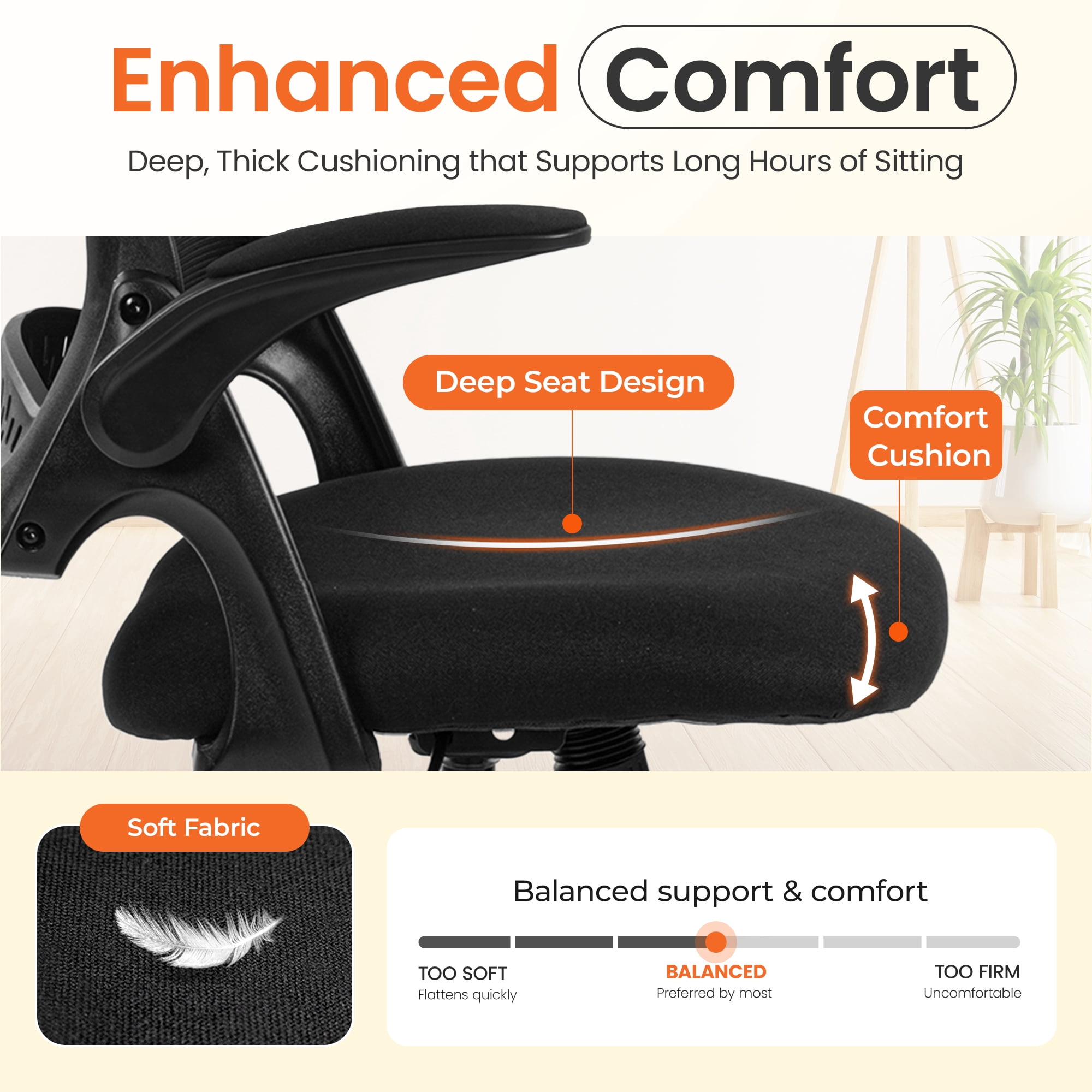 NEO CHAIR Office Chair Gaming Desk Computer Mesh Ergonomic Chair with Flip-up Arms Comfy Lumbar Support Adjustable Height Rolling Wheels Chair for Home Office (Black)