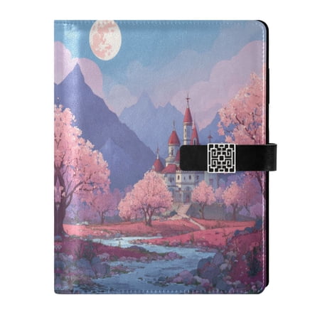 Leather Planner Leather Notebook Notebook Journal Binder Design Pen Pocket Design Convenient for Storage Cartoon Pink Castle Mountain