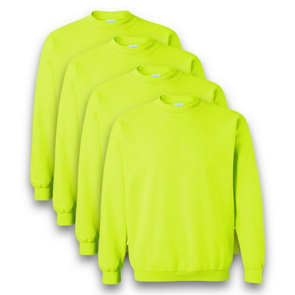 Gildan- High Visibility Safety Green Sweatshirt For Unisex | Heavy Blend Fleece Pullover Hi Vis Long Sleeve Sweatshirt, 8oz, 50/50 Cotton/Polyester, Size 2XL, Pack Of 4