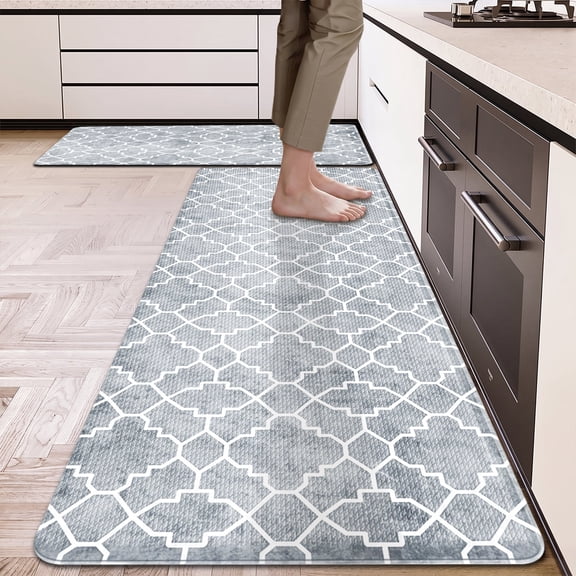 Soulgenix Kitchen Mats Set, 2 Pcs Kitchen Rug 17.3"×29" 17.3"×59", PVC Water Resistant Non-Slip Mats and Rugs for Comfort Standing, 0.4" Thick Anti-Fatigue Rugs for Kitchen Floor/Sink/Laundry Room