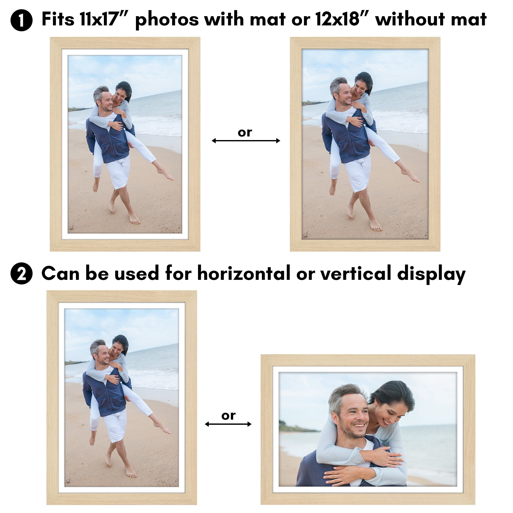 Americanflat 12x18 Poster Frame with Shatter-Resistant Glass with 11x17 Mat Display Photo Hudson - Natural Oak