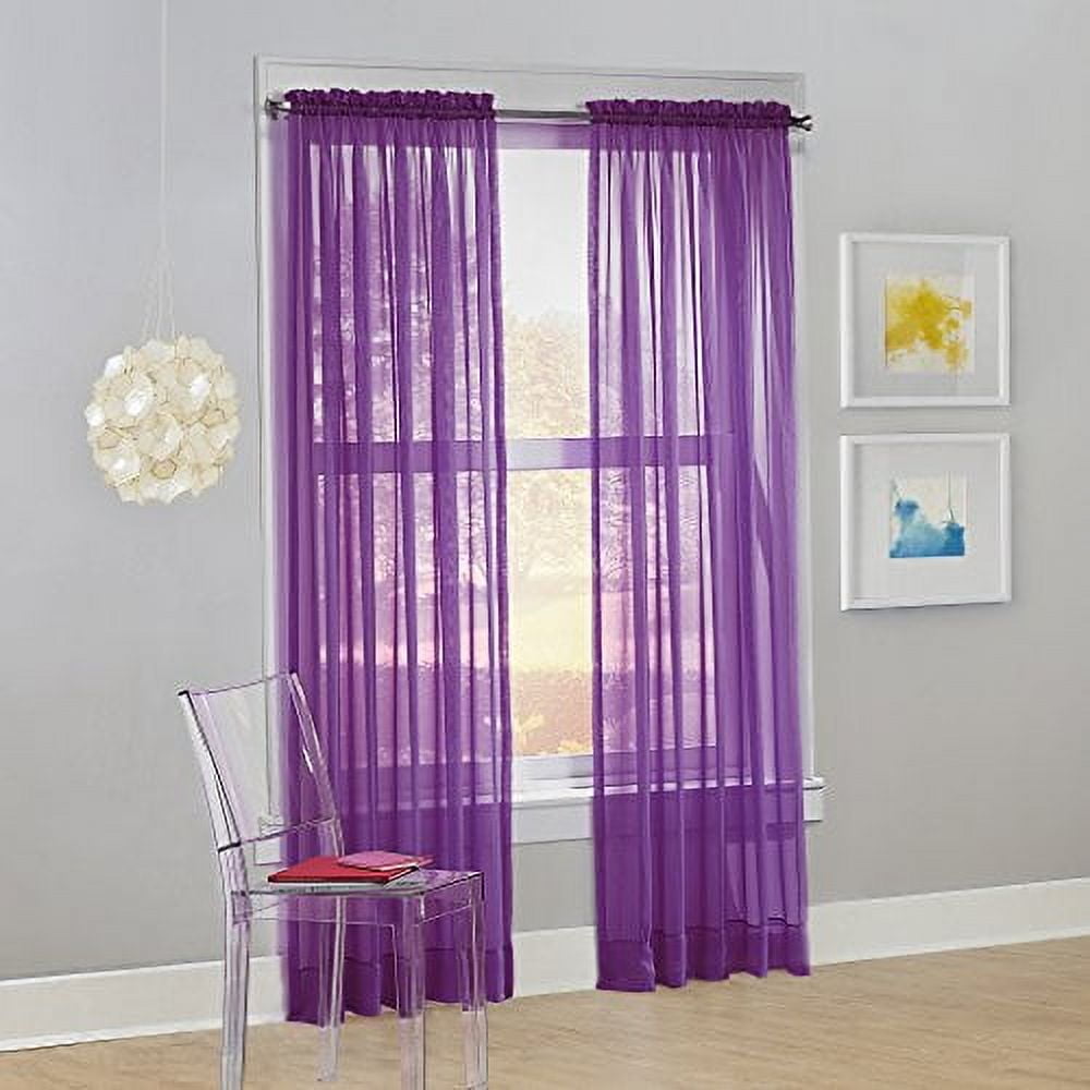 No. 918 Siren Voile Sheer Rod Pocket Curtain Panel, 59"x84", Purple