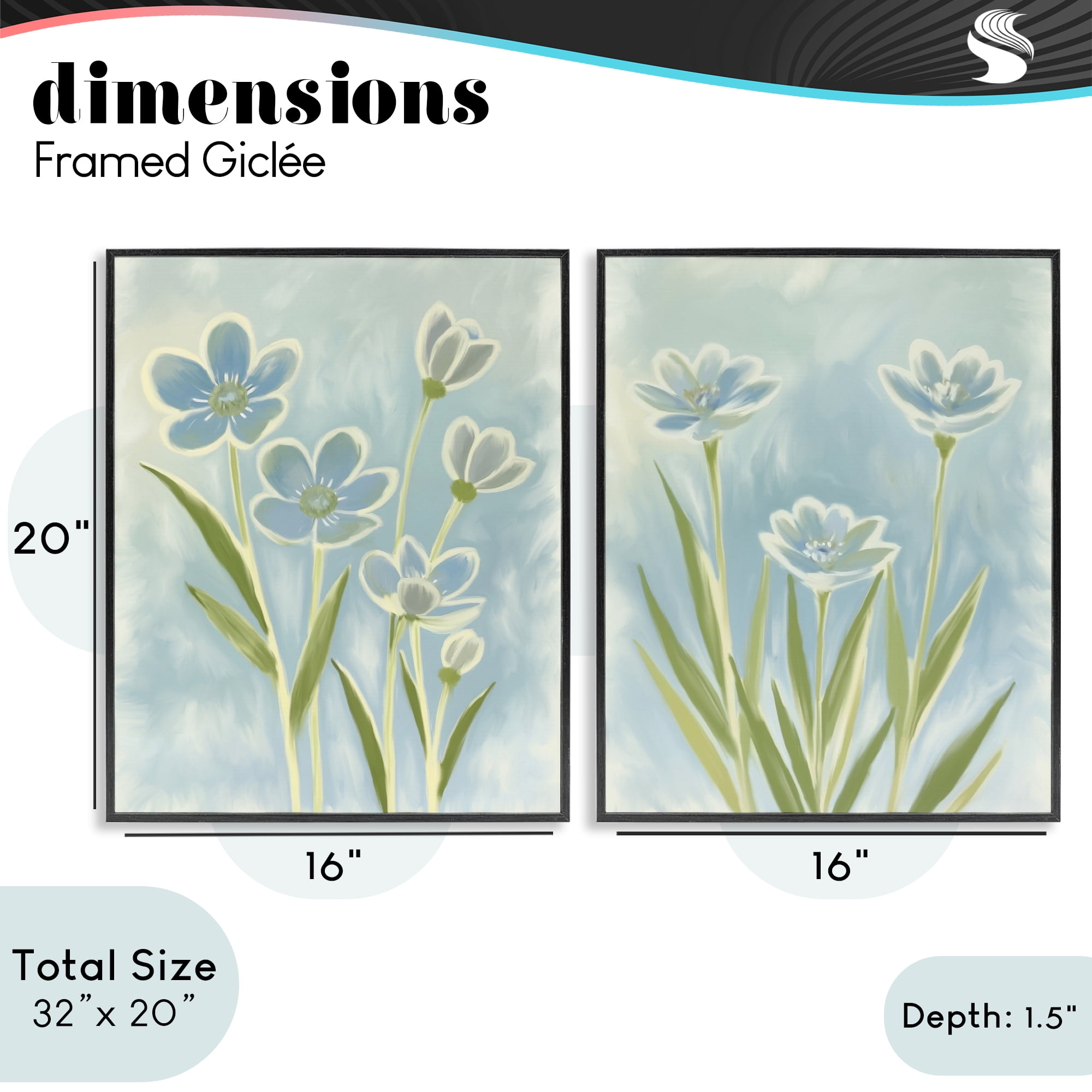 Stupell Industries Contoured Blue Petals 2 Piece Black Framed Giclee Art Set, design by Kim Allen