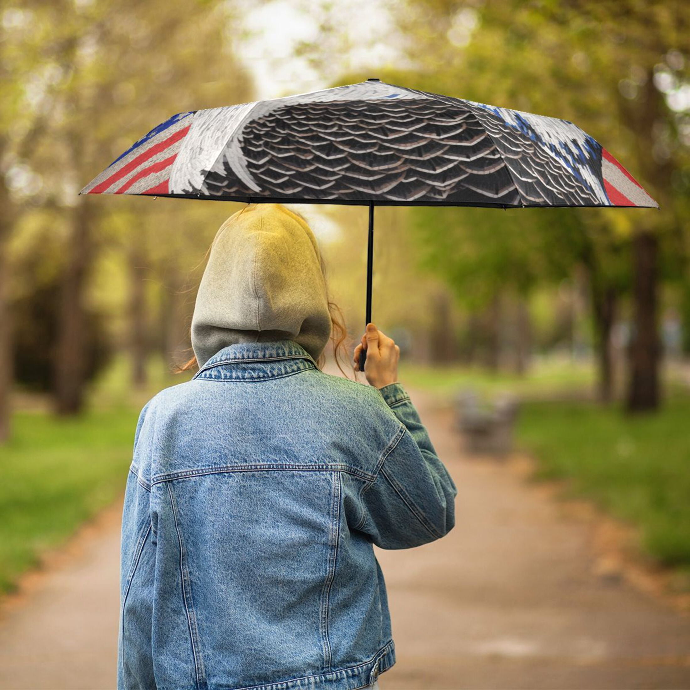 Eagle and American Flag Compact Sun Umbrella Windproof Travel Umbrellas for Rain Strong Portable UV Protection