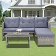 thumbnail image 2 of 3 Pieces Patio Furniture Sectional Set, Outdoor Furniture Set with Two-Seater Sofa, Lounge Sofa, Table & Cushion, PE Rattan Wicker Bistro Set, Conversation Set for Garden, Backyard, 2 of 9