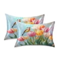 thumbnail image 2 of Haosy Satin Pillowcase for Hair and Skin Standard Cooling Silk Pillow Case with Envelope Closure Watercolor Bird Tulip 20"x26", 2 of 9