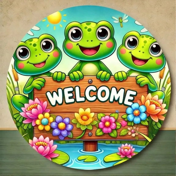 HELLOYOUNG 16" Vintage Frog Metal Wall Decor, Waterproof Outdoor Garden Sign for Patio Yard, Rustic Home Door Art Welcome Sign
