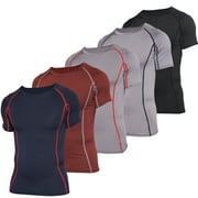 5 Pack: Men's Short Sleeve Compression Shirt Base Layer Undershirts Active Athletic Dry Fit Top