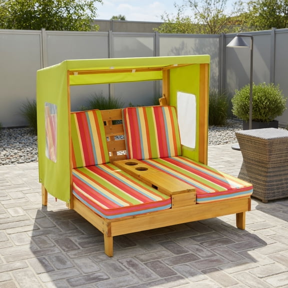 Topcobe Kids Patio Lounge Chair with Cup Holders and Awning, Toddler Living Room Chair-Multicolor
