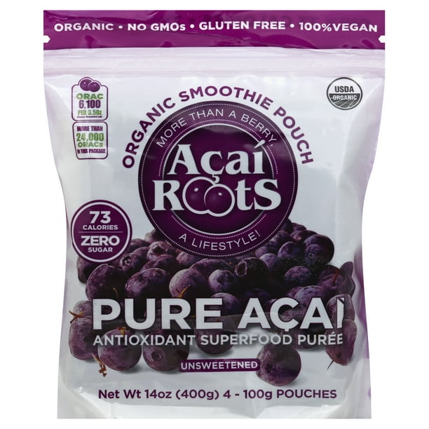 Acai Roots Organic No GMO's Vegan Premium Unsweetened Smoothie Pouches