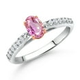 thumbnail image 2 of Gem Stone King 925 Silver and 10K Rose Gold Pink Sapphire and White Lab Grown Diamond Engagement Ring for Women (0.78 Cttw, Oval 6X4MM, Gemstone September Birthstone, Size 7), 2 of 4