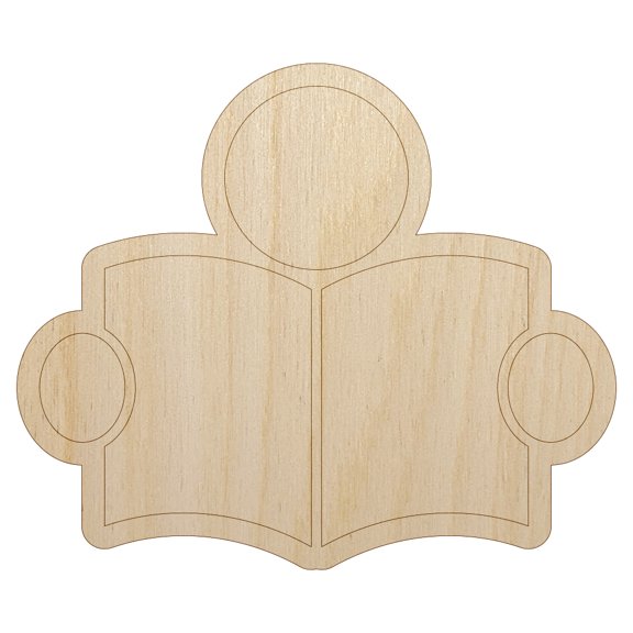 Reading Book Library Icon Wood Shape Unfinished Piece Cutout Craft DIY Projects - 4.70 Inch Size - 1/8 Inch Thick