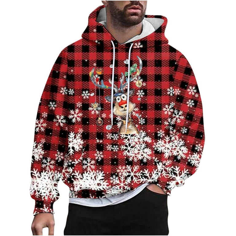 Merry Christmas Hoodies for Men,Men Christmas Ugly 3D Printed Graphic Long  Sleeve Hoodies,Plus Size Christmas Sweatshirt for Men Xmas Tree Loose Fit