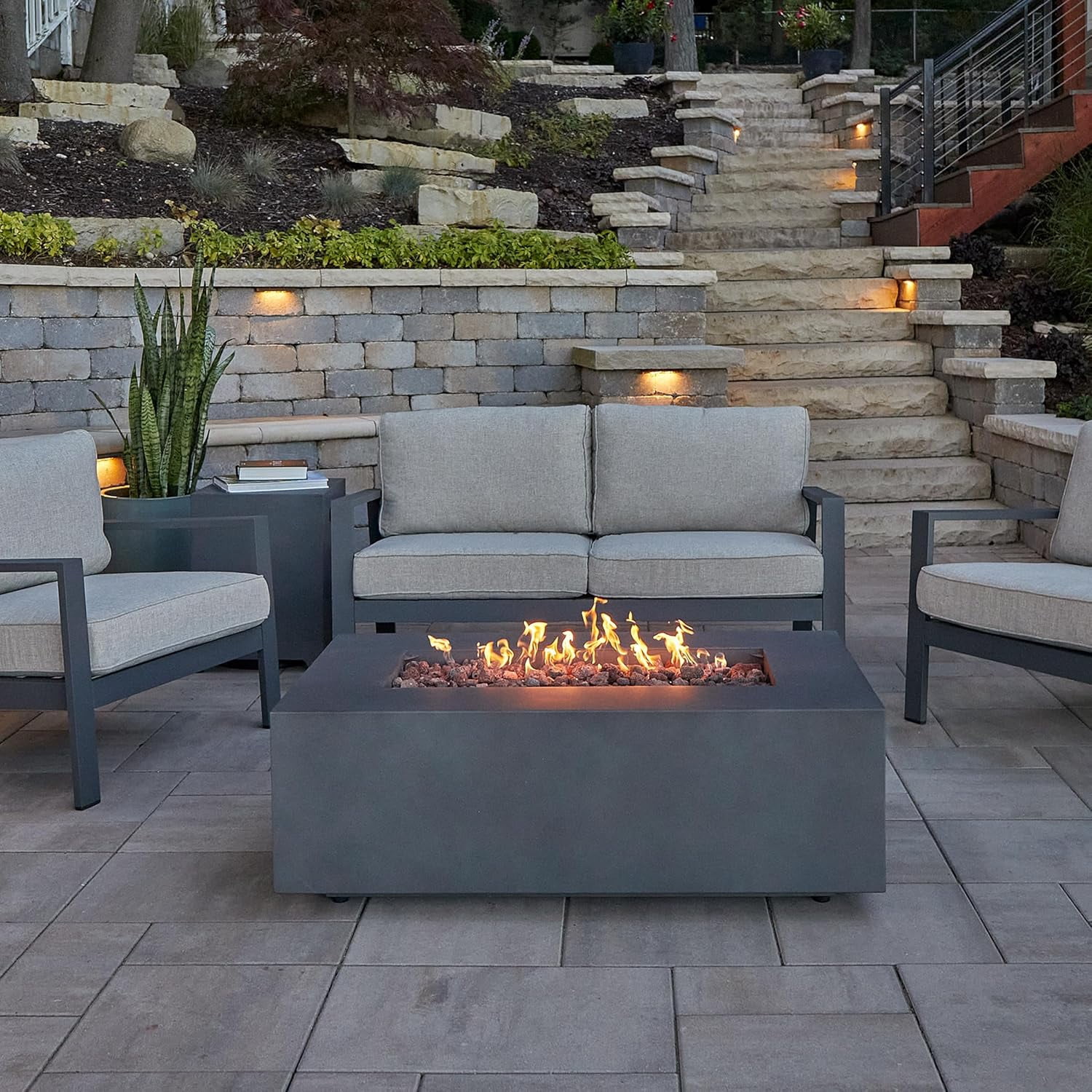 Real Flame Aegean 42" Rectangle Steel Propane or Natural Gas Fire Pit Table in Weathered Slate
