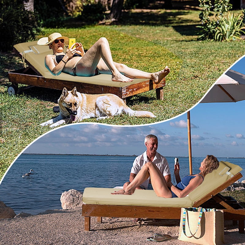 Outdoor Chaise Lounge Cushion, High-Density Foam Fill Patio Furniture Bench Cushions with Ties, Thicken Waterproof Replacement Back Chaise Cushions for Pool, Sand Beach (Beige)