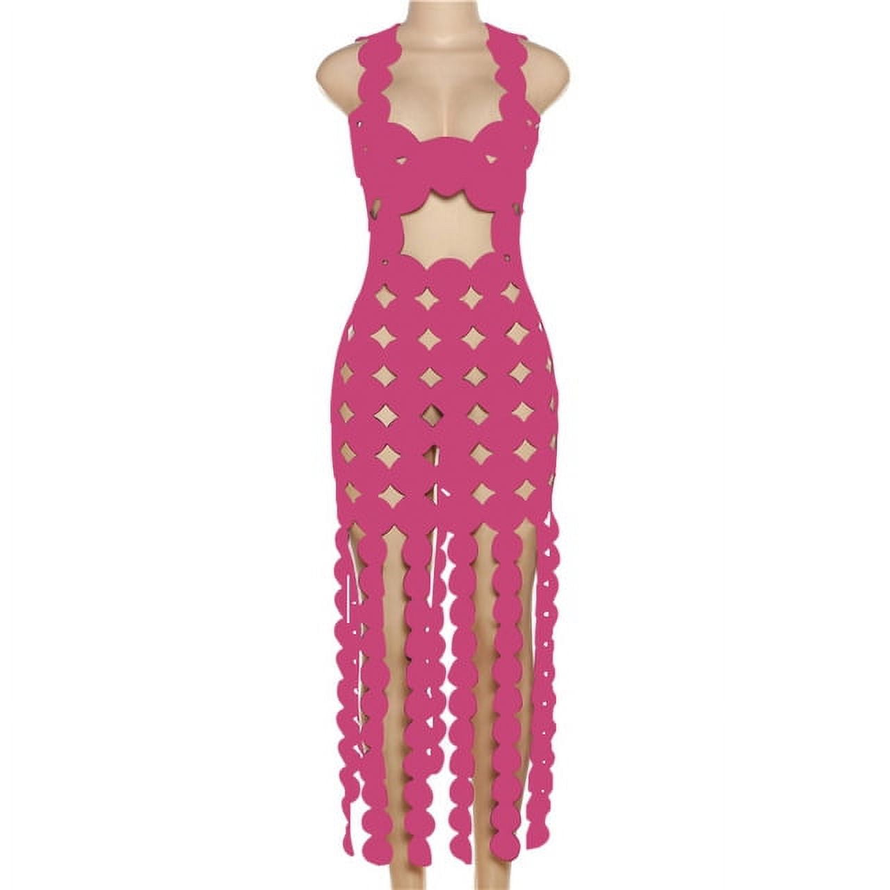 Hollow High Waist Dress Sleeveless Backless Tassel See Through