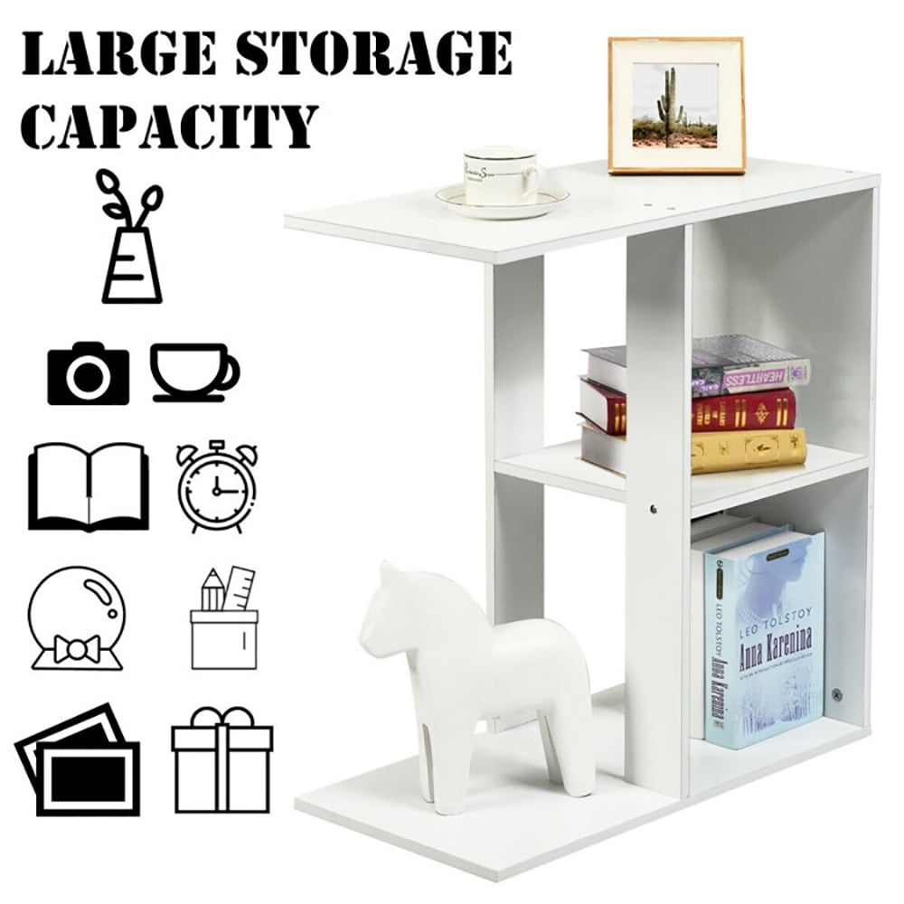 Finihen Side Table, 3-Tier Narrow Side Table with Storage Shelf, for Living Room, Bedroom, White