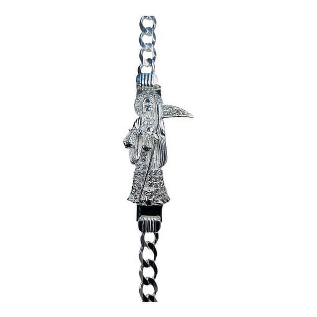 JOYARIS Pulsera Santa Muerte Esclava Zirconias Plata Solida Ley 925 Talla Largo/Ancho: A elección x 7 mm PT-0000501