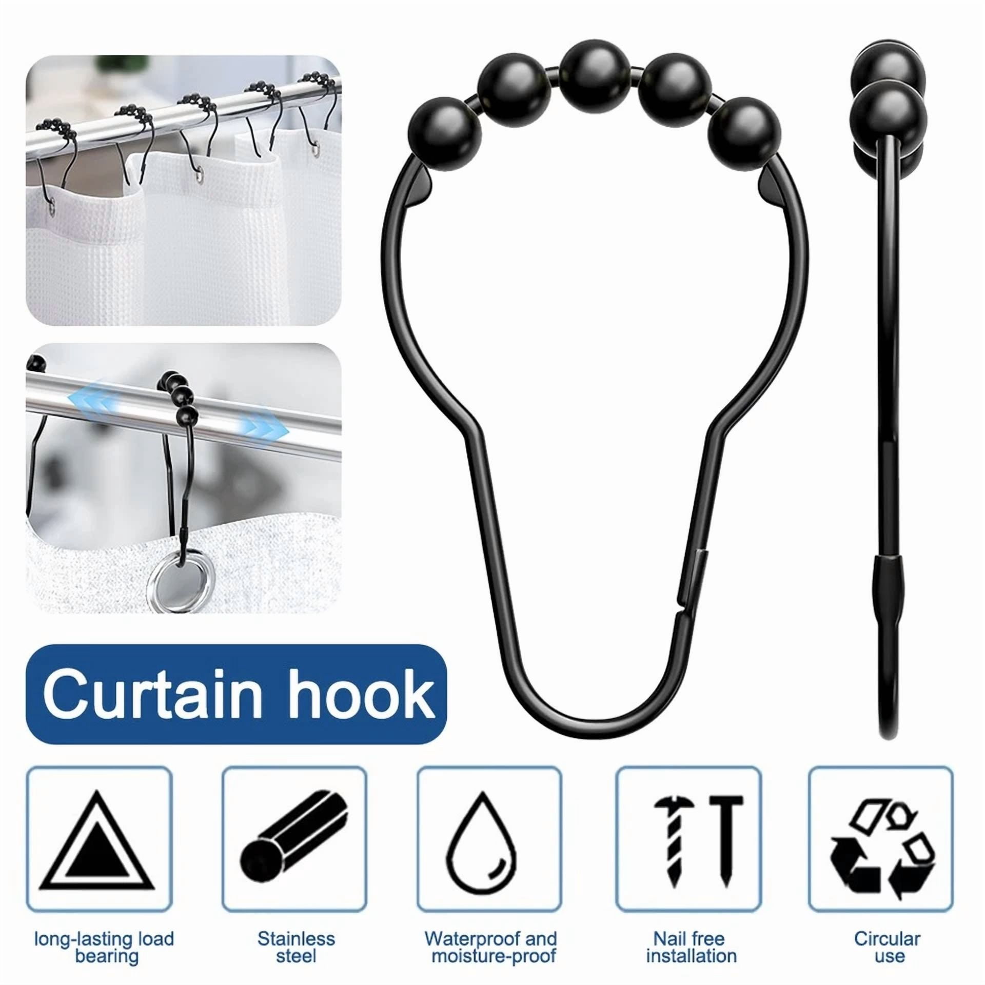 12Pcs Stainless Steel Shower Curtain Rings Metal Glide Shower Curtain Hooks