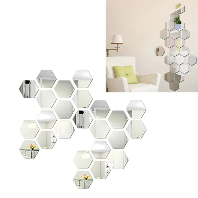 Pegatinas de pared acrílicas, 24 piezas de pegatinas de espejo hexagonales para pared, pegatinas de espejo extraíbles, ultra sensibles