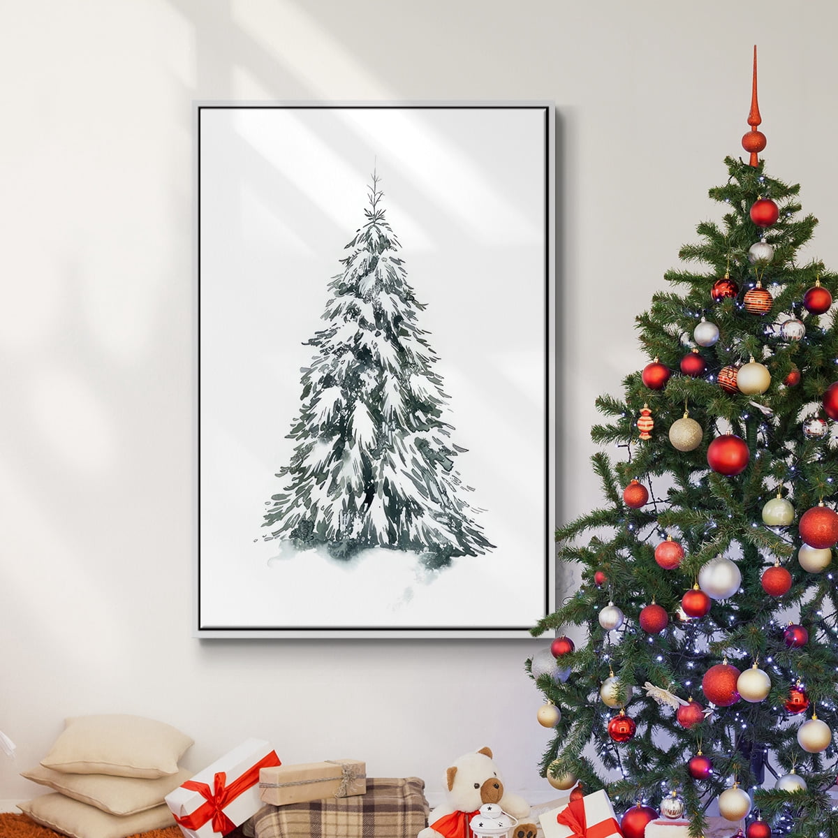 Blue Spruce II - Framed Gallery Wrapped Holiday Canvas - 17 x 25 - White Frame