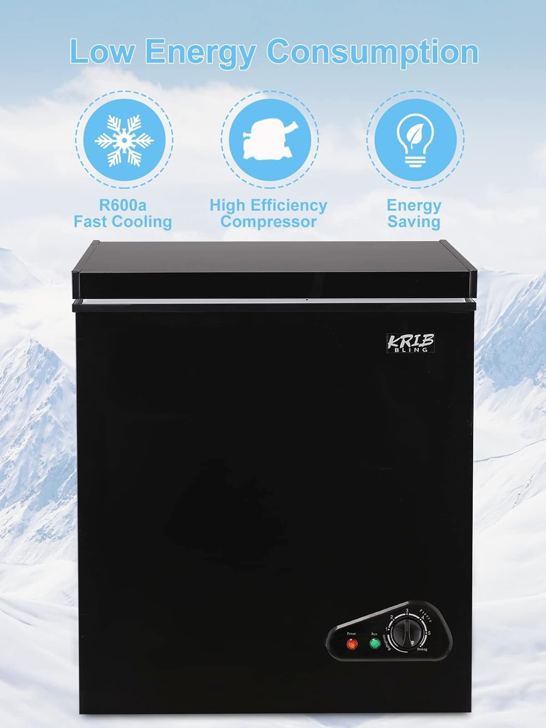GGTB 5 Cu.ft Chest Freezer Refrigerator with Removable Basket, Top Open Door Compact Freezer, Adjustable Temperature for Home Kitchen Office Bar, Black